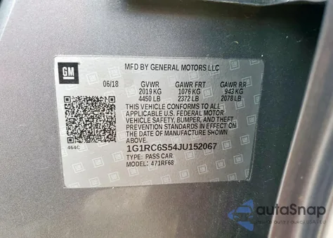 2018 Chevrolet Volt Lt z USA, uszkodzony, nr VIN 1G1RC6S54JU152067